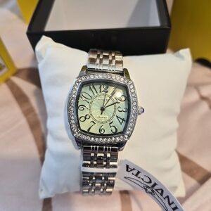 Invicta Silver and Black Watch with Crystal Bezel